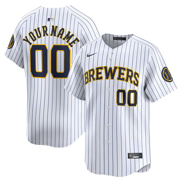 Mens Youth Milwaukee Brewers Custom Nike White Pinstripe Alternate Limited Jersey