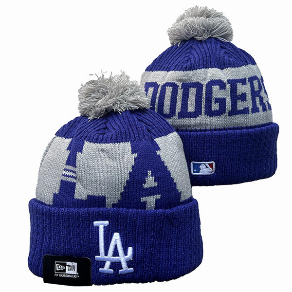 MLB Los Angeles Dodgers Royal Gray White LA Cuffed Pom Knit Hat YD2503112