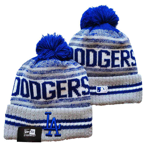MLB Los Angeles Dodgers Gray White Roayl Cuffed Pom Knit HatYD2503112 (1)