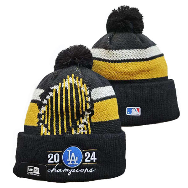 MLB Los Angeles Dodgers Black Gold 2024 World Series Champions Cuffed Pom Knit Hat 