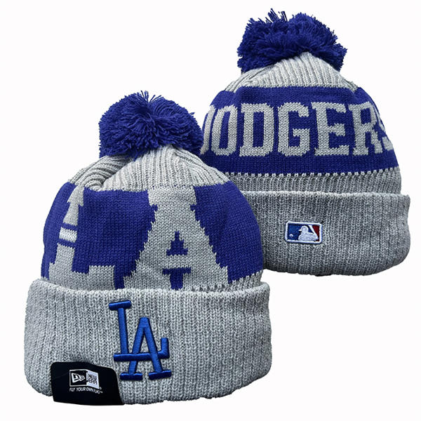 MLB Los Angeles Dodgers Gray Cuffed Pom Knit Hat YD2503112 (2)