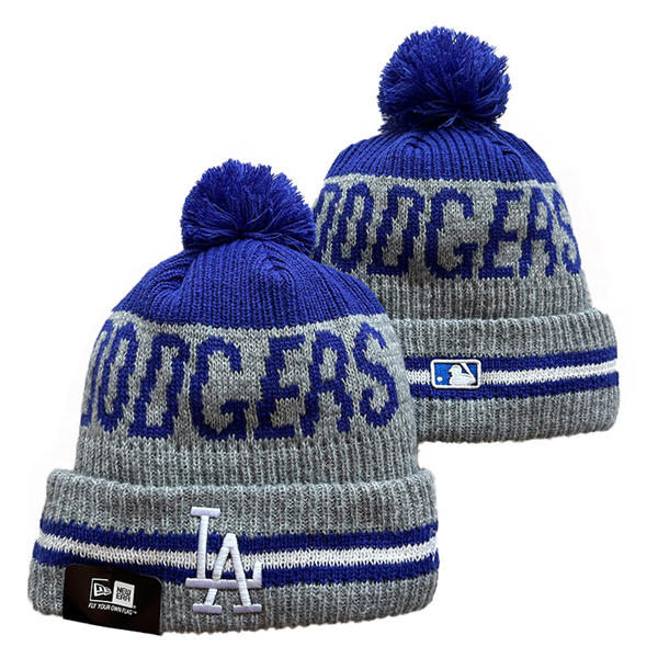 MLB Los Angeles Dodgers Gray Royal Cuffed Pom Knit Hat YD2503112 (3)