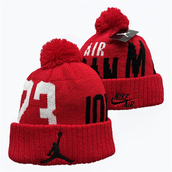 Embroidered Air Jordan #23 Red Cuffed Pom Knit Hat YD442702