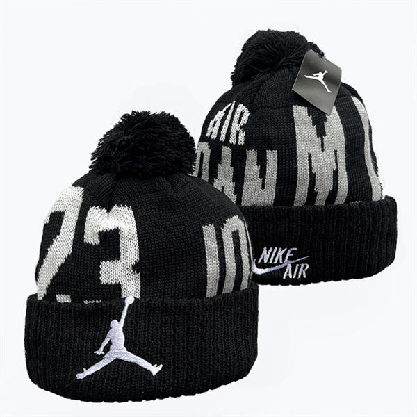 Embroidered Air Jordan #23 Black White Cuffed Pom Knit Hat YD442703