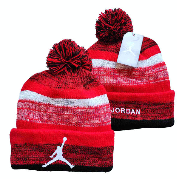 Embroidered Air Jordan Red Cuffed Pom Knit Hat YD442721