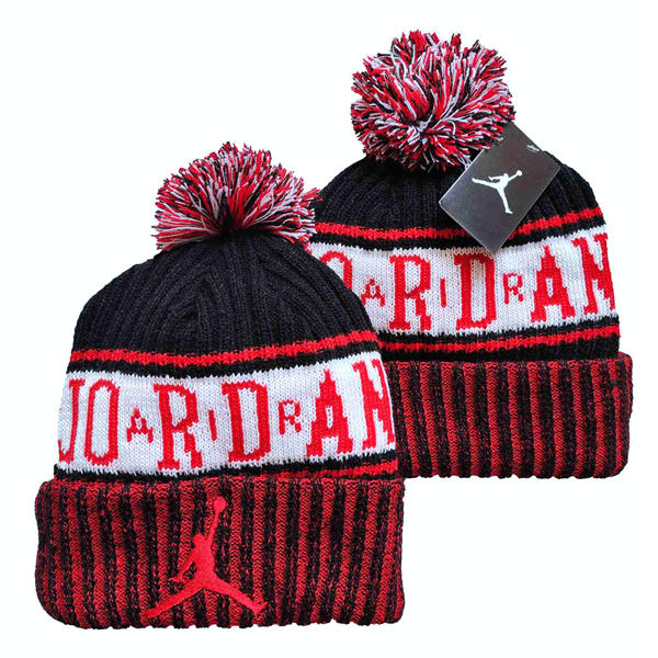 Embroidered Air Jordan Red White Black Cuffed Pom Knit Hat YD442737