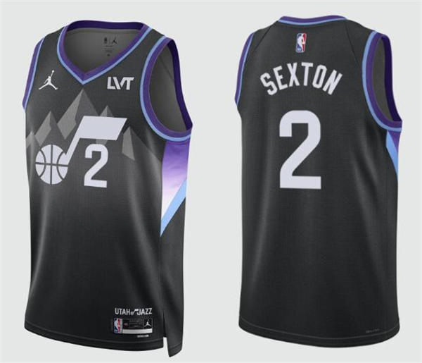 Mens Utah Jazz #2 Collin Sexton Black Statement Edition Swingman Jersey