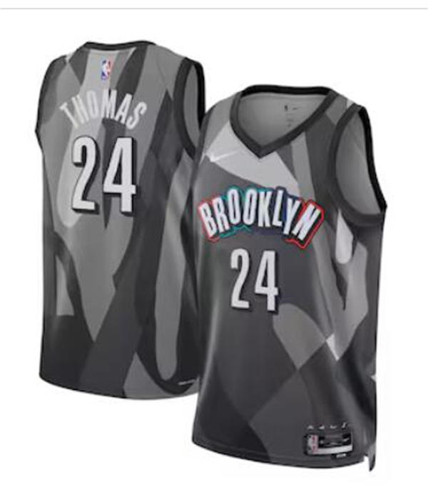 Mens Brooklyn Nets #24 Cam Thomas 2024-25 Gray City Edition Swingman Jersey