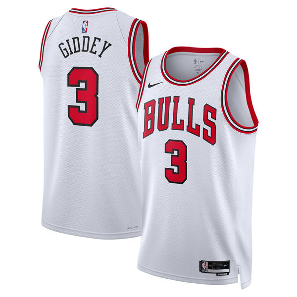 Mens Chicago Bulls #3 Josh Giddey Nike White Association Edition Swingman Jersey