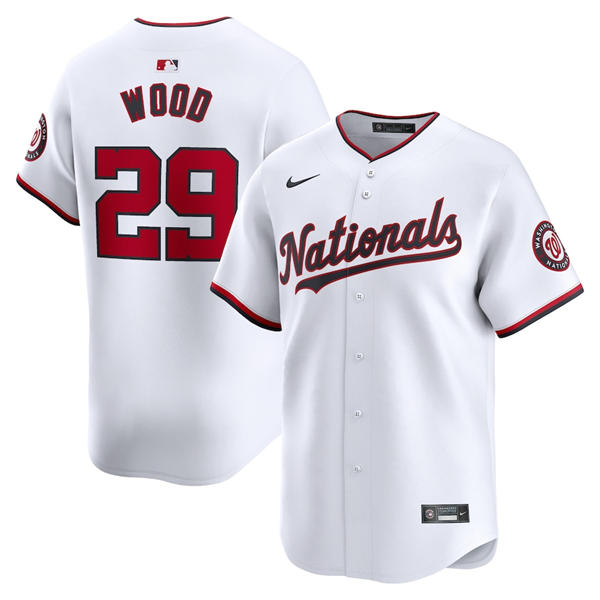 Men's Washington Nationals #29 James Wood Nike White Home Limited Jersey 