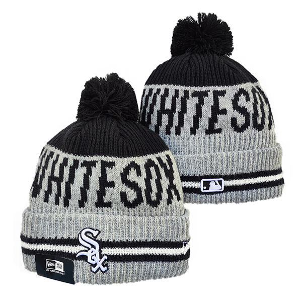 MLB Chicago White Sox Gray Black Cuffed Pom Knit Hat YD (1)