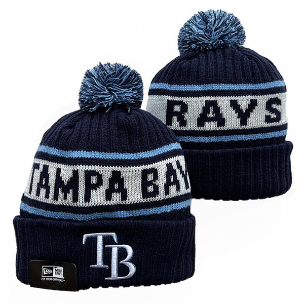 MLB Tampa Bay Rays Cuffed Pom Navy White Knit Hat YD222303