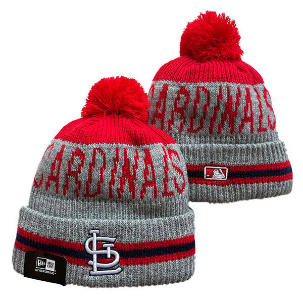 MLB St. Louis Cardinals Gray Red Cuffed Pom Knit Hat YD222214