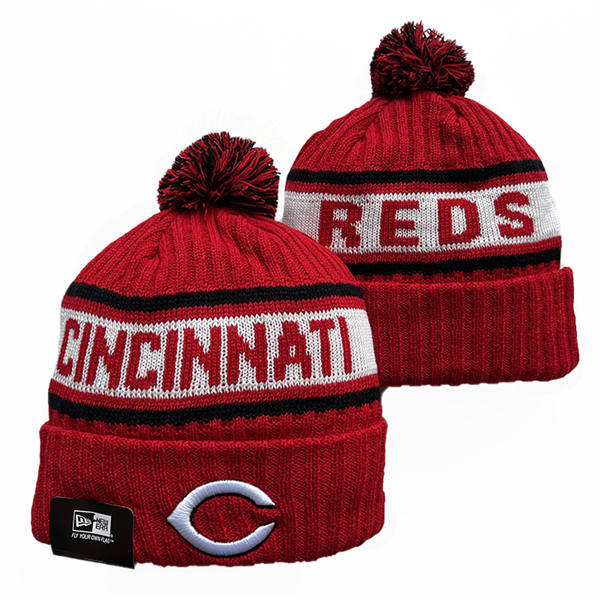 MLB Cincinnati Reds Cuffed Pom Red White Red Knit Hat YD220609