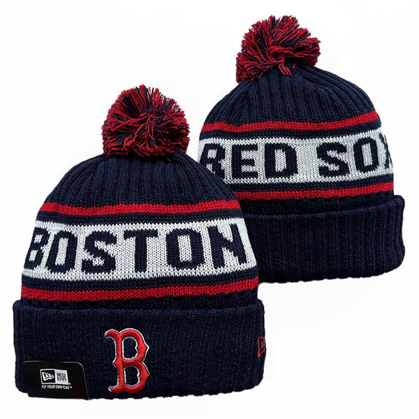 MLB Boston Red Sox Navy White Cuffed Pom Knit Hat YD220327