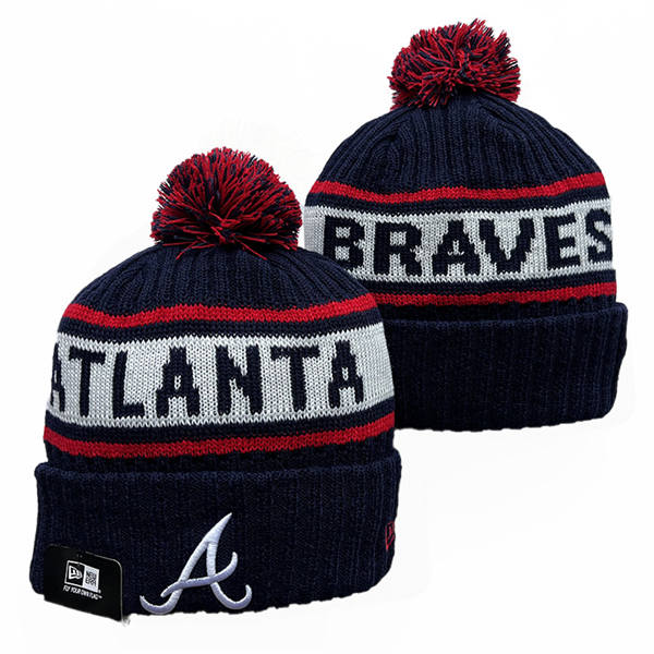 MLB Atlanta Braves Cuffed Pom Navy White Knit Hat YD220114