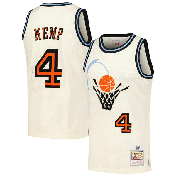 Mens Cleveland Cavaliers #4 Shawn Kemp Cream Mitchell & Ness Chainstitch Swingman Jersey