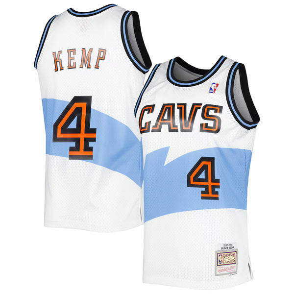 Mens Cleveland Cavaliers #4 Shawn Kemp Mitchell & Ness White 1997-98 Hardwood Classics Swingman Jersey 