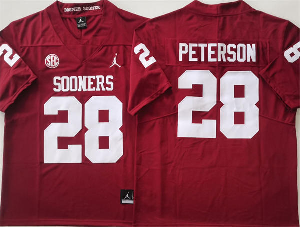 Men's Oklahoma Sooners #28 Adrian Peterson Crimson SEC Football Game Jersey