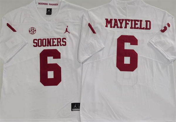 Men's Oklahoma Sooners #6 Baker Mayfield White SEC Football Game Jersey