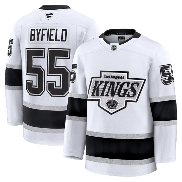 Mens Los Angeles Kings #55 Quinton Byfield Fanatics White Away Premier Player Jersey