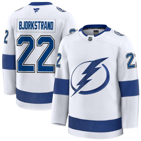 Mens Tampa Bay Lightning #22 Oliver Bjorkstrand Fanatics White Away Stitched Player Jersey