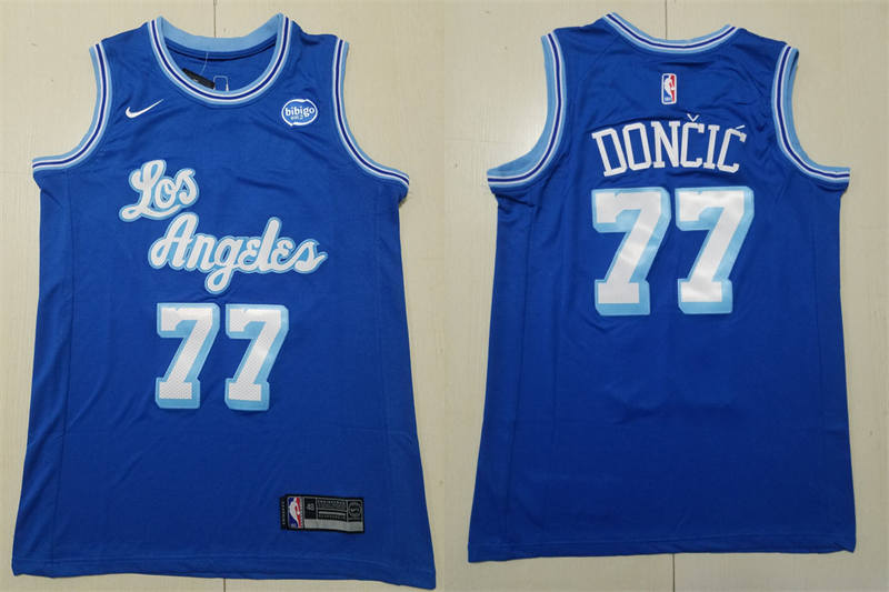 Mens Los Angeles Lakers #77 Luka Doncic Royal Classic Edition Jersey
