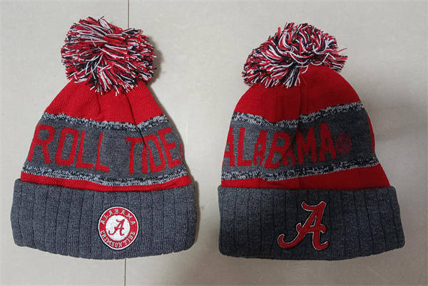 NCAA Alabama Crimson Tide Gray Crimson Cuffed Pom Knit Hat AN2274)