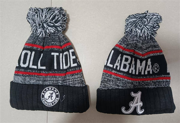 NCAA Alabama Crimson Tide Black Gray Cuffed Pom Knit Hat AN2273)