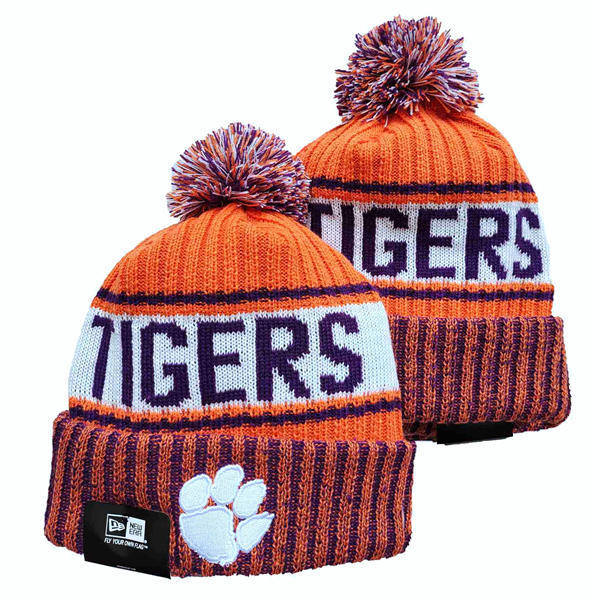 NCAA Clemson Tigers Orange White Cuffed Pom Knit Hat YD2503191 (8)