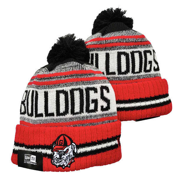 NCAA Georgia Bulldogs Red Gray Black Cuffed Pom Knit Hat YD2503191 (16)