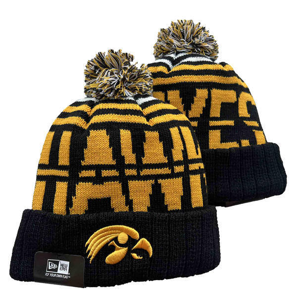NCAA Iowa Hawkeyes  Black Gold Cuffed Pom Knit Hat YD2503191 (5)