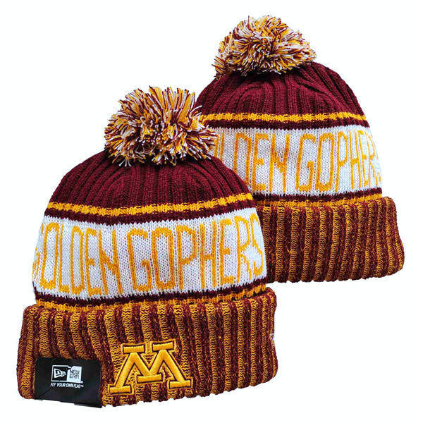 NCAA Minnesota Golden Gophers Maroon White Cuffed Pom Knit Hat YD2503191 (3)