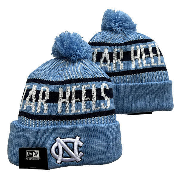 NCAA North Carolina Tar Heels Royal White Cuffed Pom Knit Hat YD2503191 (27)