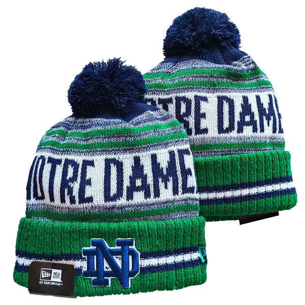 NCAA Notre Dame Fighting Irish Green White Navy Cuffed Pom Knit Hat YD2503191 (9)