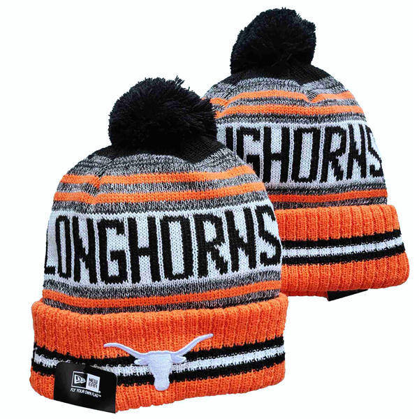 NCAA Texas Longhorns Orange White Navy Cuffed Pom Knit Hat YD2503191 (1)