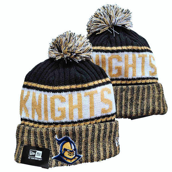 NCAA UCF Knights White Black White Yellow Cuffed Pom Knit Hat YD2503191 (19)