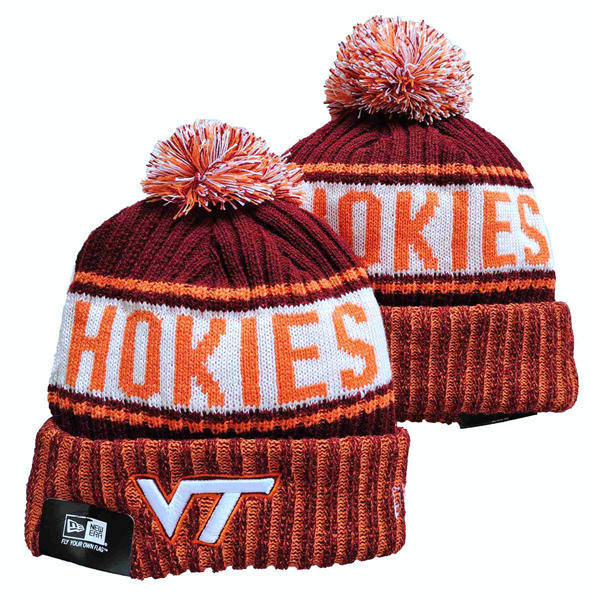 NCAA Virginia Tech Hokies Orange Maroon White Cuffed Pom Knit Hat YD2503191 (24)