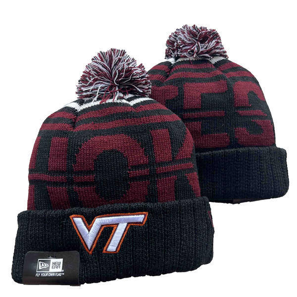 NCAA Virginia Tech Hokies Black Maroon Cuffed Pom Knit Hat YD2503191 (29)