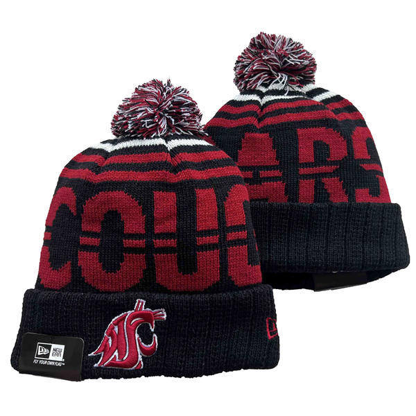 NCAA Washington State Cougars Black CrimsonCuffed Pom Knit Hat YD2503191 (6)
