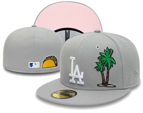 Embroidered Los Angeles Dodgers Gray Pink Fitted Hat YD25321 (9)