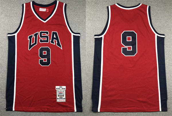 Men's Team USA  #9 Michael Jordan Red Mesh Without name 1984 Olympics Basketball Throwback Jersey