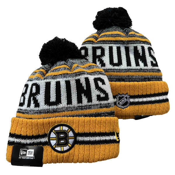 Boston Bruins Yellow White Cuffed Pom Knit Hat YD2503211 (56)