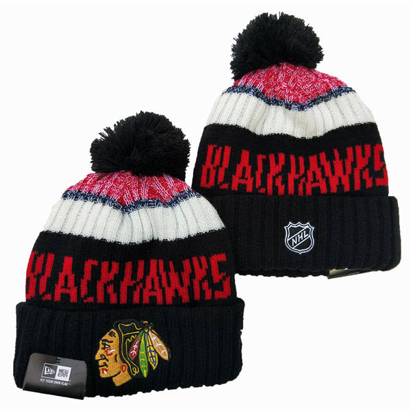 Chicago Blackhawks Black red white Cuffed Pom Knit Hat YD2503211 (1)