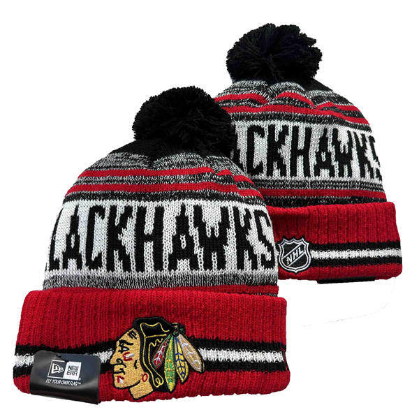 Chicago Blackhawks red white gray Cuffed Pom Knit Hat YD2503211 (11)