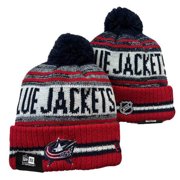 Columbus Blue Jackets Red White Gray Cuffed Pom Knit Hat YD2503211 (58)