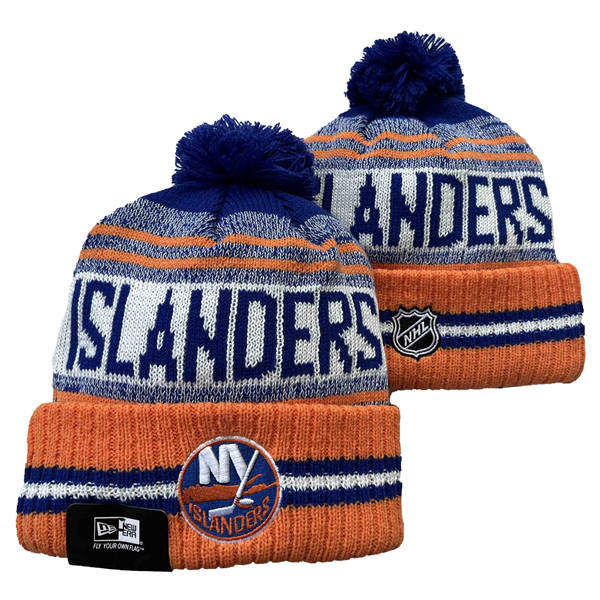 New York Islanders Orange White blue Cuffed Pom Knit Hat YD2503211 (2)