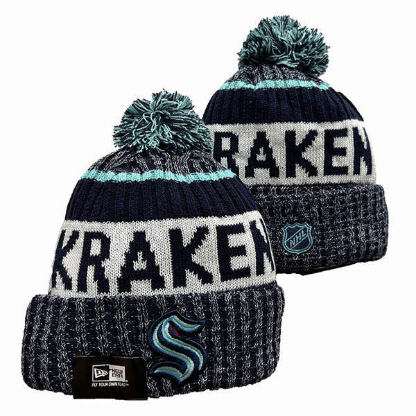 Seattle Kraken Gray White Navy Cuffed Pom Knit Hat YD2503211 (28)