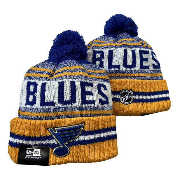 St. Louis Blues Gold White Cuffed Pom Knit Hat YD2503211 (32)