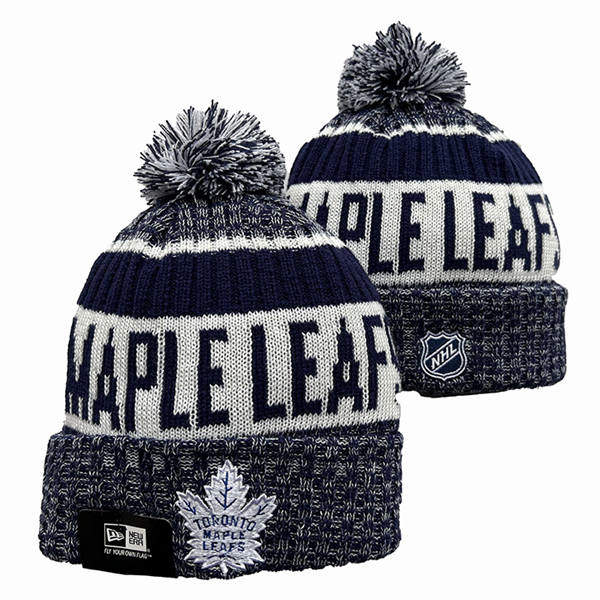 Toronto Maple Leafs White Navy Cuffed Pom Knit Hat YD2503211 (7)